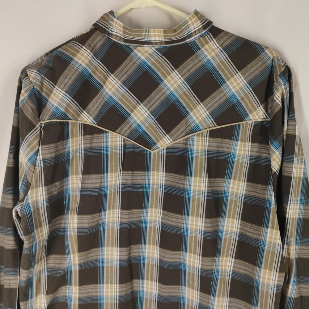 Roper Women's 1X Embroidered Brown/Blue Pearl Snap‎ Rodeo Western Style Shirt - Picture 8 of 11